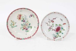 Two Liverpool saucers, decorated in Chinese famille rose style