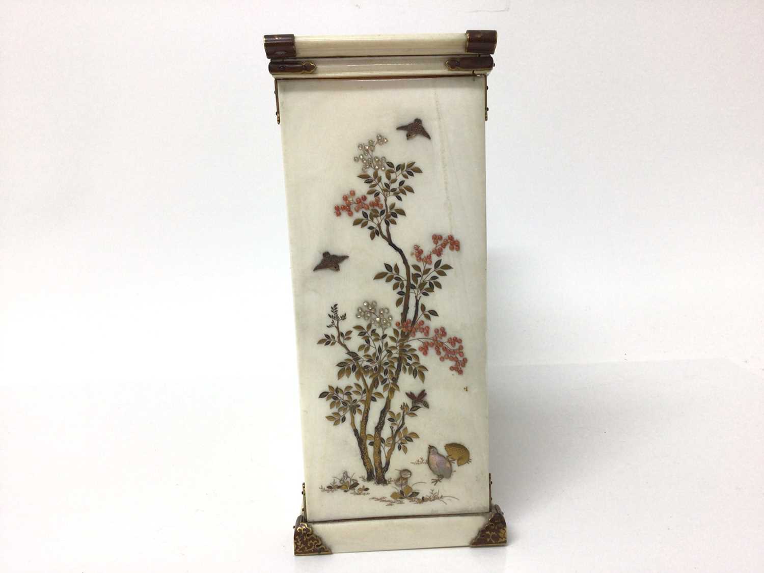 19th century Japanese ivory shibayama cabinet, finely decorated with birds and flowers, 20cm high (s - Image 4 of 10