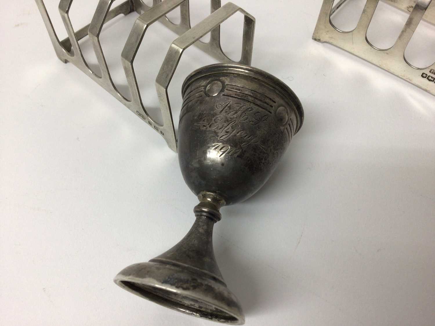 Two silver toast racks, Birmingham 1933 and Sheffield 1954, and a continental silver egg cup - Image 2 of 2