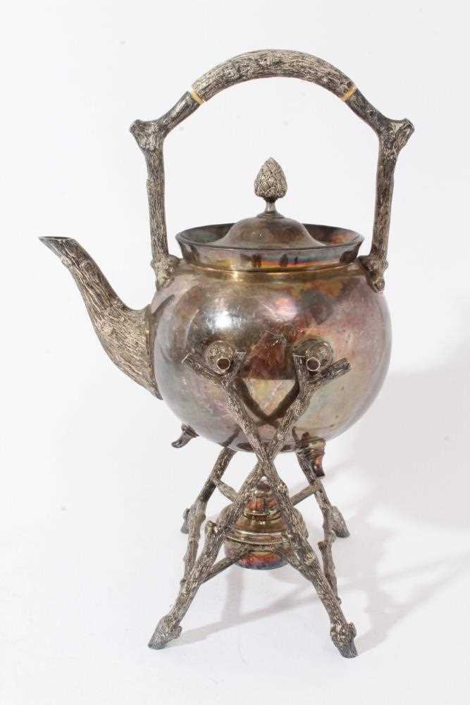 Victorian silver plated tea kettle on burner stand - Image 5 of 6