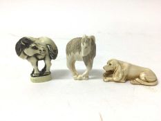 Group of three 19th century Japanese ivory netsuke - horse, goat and a dog