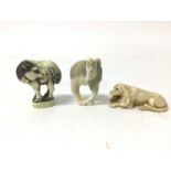 Group of three 19th century Japanese ivory netsuke - horse, goat and a dog