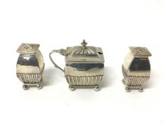 Victorian silver three piece cruet set