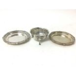 Heavy pair of Goldsmiths & Silversmiths silver dishes with reeded borders, London 1937, together wit