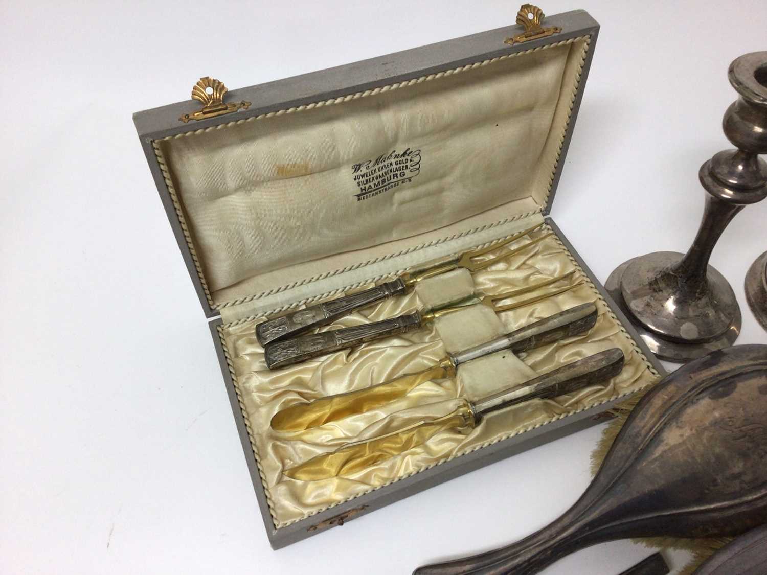 Quantity of silver, including knives, brushes, toiletry jars, desk calendar, etc - Image 2 of 5