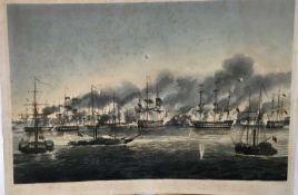 19th century etching and aquatint - The bombardment and capture of Jean D'Acre, 66cm x 45cm, unframe