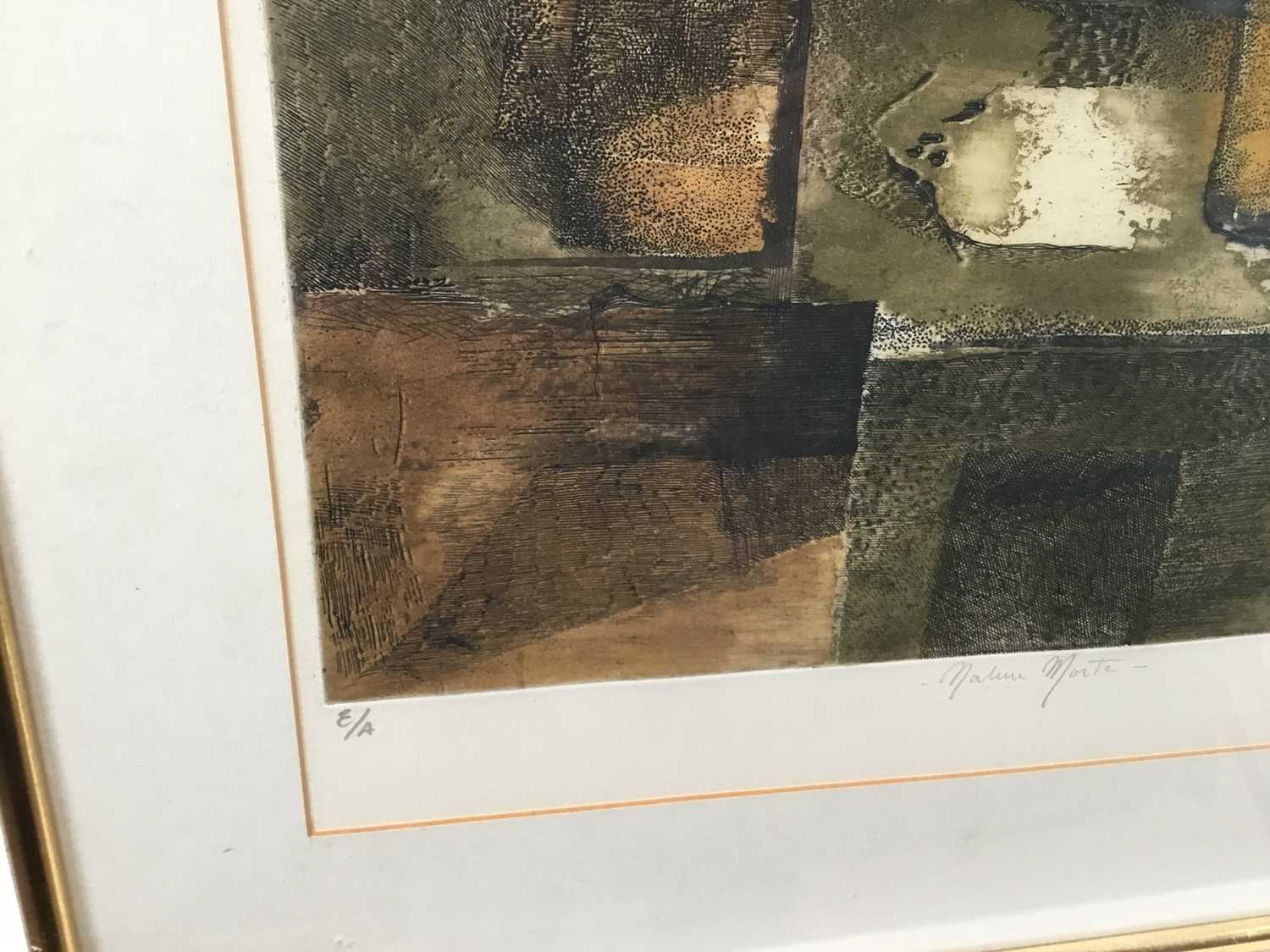 René Carcan (1925-1993) signed etching - abstract, E/A, 49cm x 33cm mounted in glazed gilt frame - Image 4 of 5