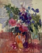 Annelise Firth (b.1961) oil on board - ‘Still life with camelias’, signed and dated 2022 verso, 40cm