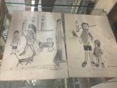 Follower of L. S. Lowry, two pencil sketches of figures bearing signature and date '61, 23cm x 17cm,