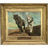 English school oil on canvas - "Our Heritage", two shire horses pulling a rake, signed and dated P G