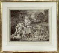 19th century stipple engraving - Children with chickens, 33cm x 27cm in glazed gilt frame
