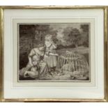 19th century stipple engraving - Children with chickens, 33cm x 27cm in glazed gilt frame