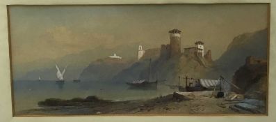 Thomas Rowbotham watercolour - Italian coastal scene, 44cm x 20cm glazed frame