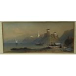 Thomas Rowbotham watercolour - Italian coastal scene, 44cm x 20cm glazed frame