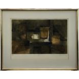 René Carcan (1925-1993) signed etching - abstract, E/A, 49cm x 33cm mounted in glazed gilt frame