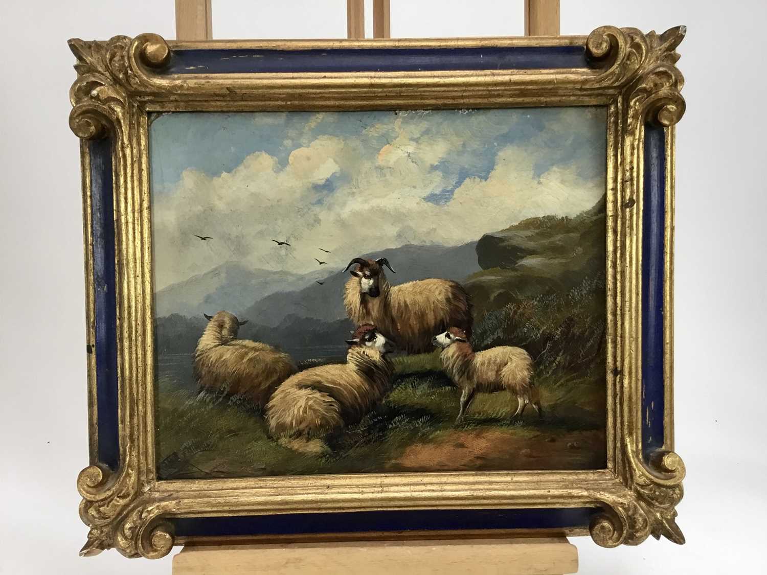 Manner of John W. Morris oil on board - sheep in a mountainous river landscape, 24cm x 30cm - Image 5 of 8