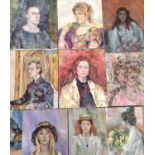Elisabeth Fraser (b.1930) collection of ten oils on canvas - portraits, unframed