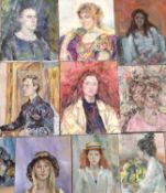 Elisabeth Fraser (b.1930) collection of ten oils on canvas - portraits, unframed
