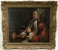 English School late 18th century oil on canvas - the pipe smoker, 49cm x 42cm, framed