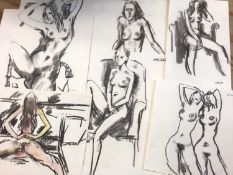 Peter Collins (1923- 2001) folio of charcoal female nude sketches and portraits (29)