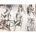 Peter Collins (1923- 2001) folio of charcoal female nude sketches and portraits (29)