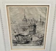 Constance Mary Pott (1862-1930) etching - port scene, signed in pencil
