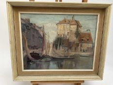 Manner of Sickert, oil on canvas - French harbour scene