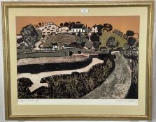 Graham Clarke (b. 1941) linocut print ‘Bridge at Gweek’ framed