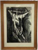 John Pittuck (1938-2005) mixed media on paper - ‘Ox Carcass’, together with a group of unframed work