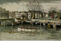 Jeremy King (b.1933) four lithographs of river scenes - Chelsea, Eton College Windsor and two castle