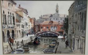 Follower of Edward Seago, watercolour - Venetian Canal, signed with initials W.O.H., 31cm x 46cm, in