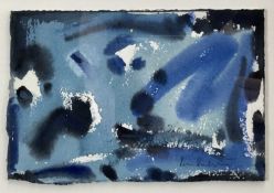 Peter Partington, contemporary, watercolour - Blue Abstract, signed, 22cm x 15cm in glazed frame