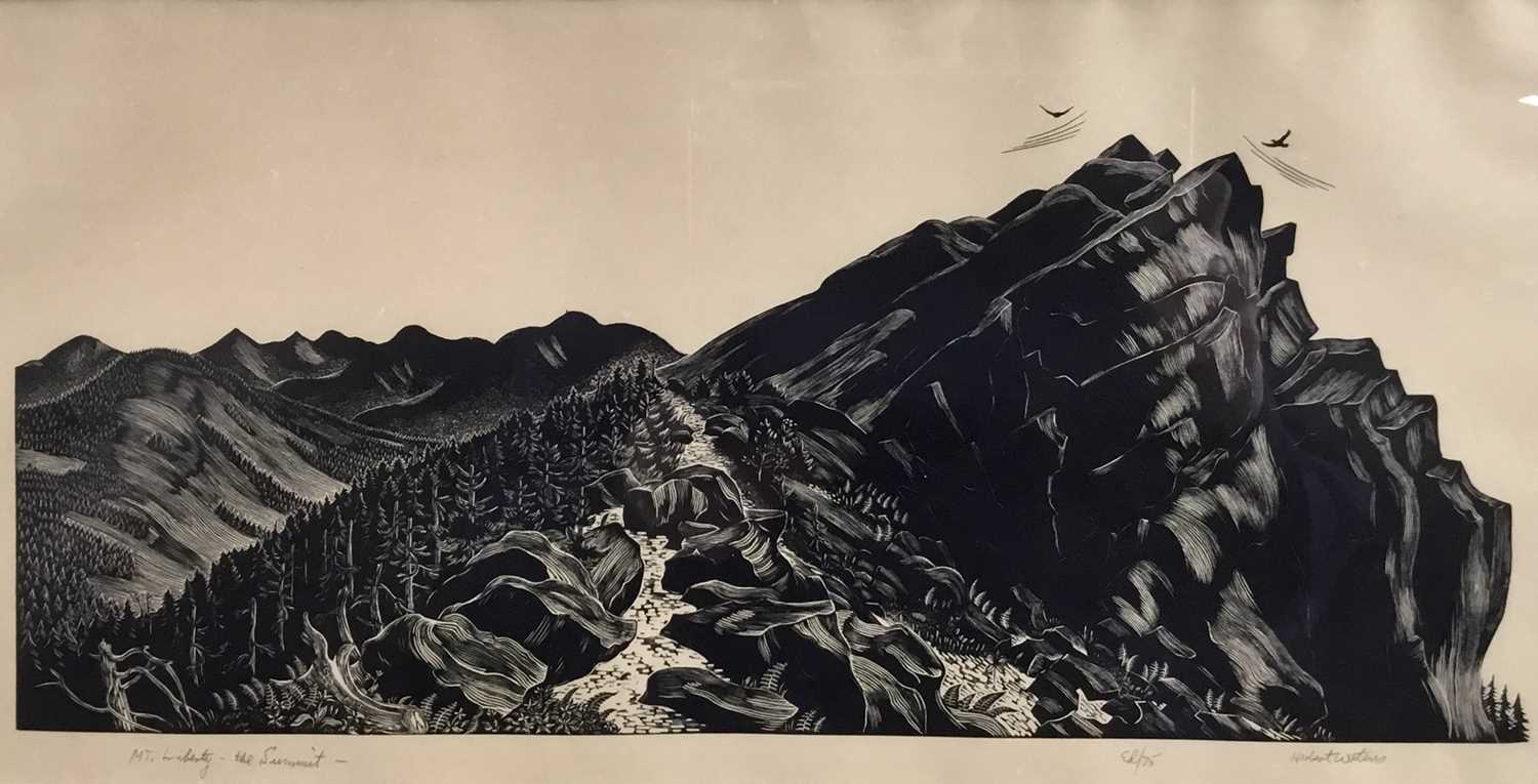 Herbert Ogden Waters (1903-1996), wood engraving The Summit