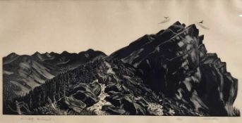 Herbert Ogden Waters (1903-1996), wood engraving The Summit