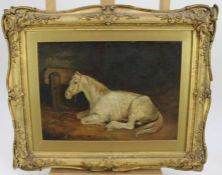 Victorian English School oil on canvas - A Grey Horse, in gilt frame