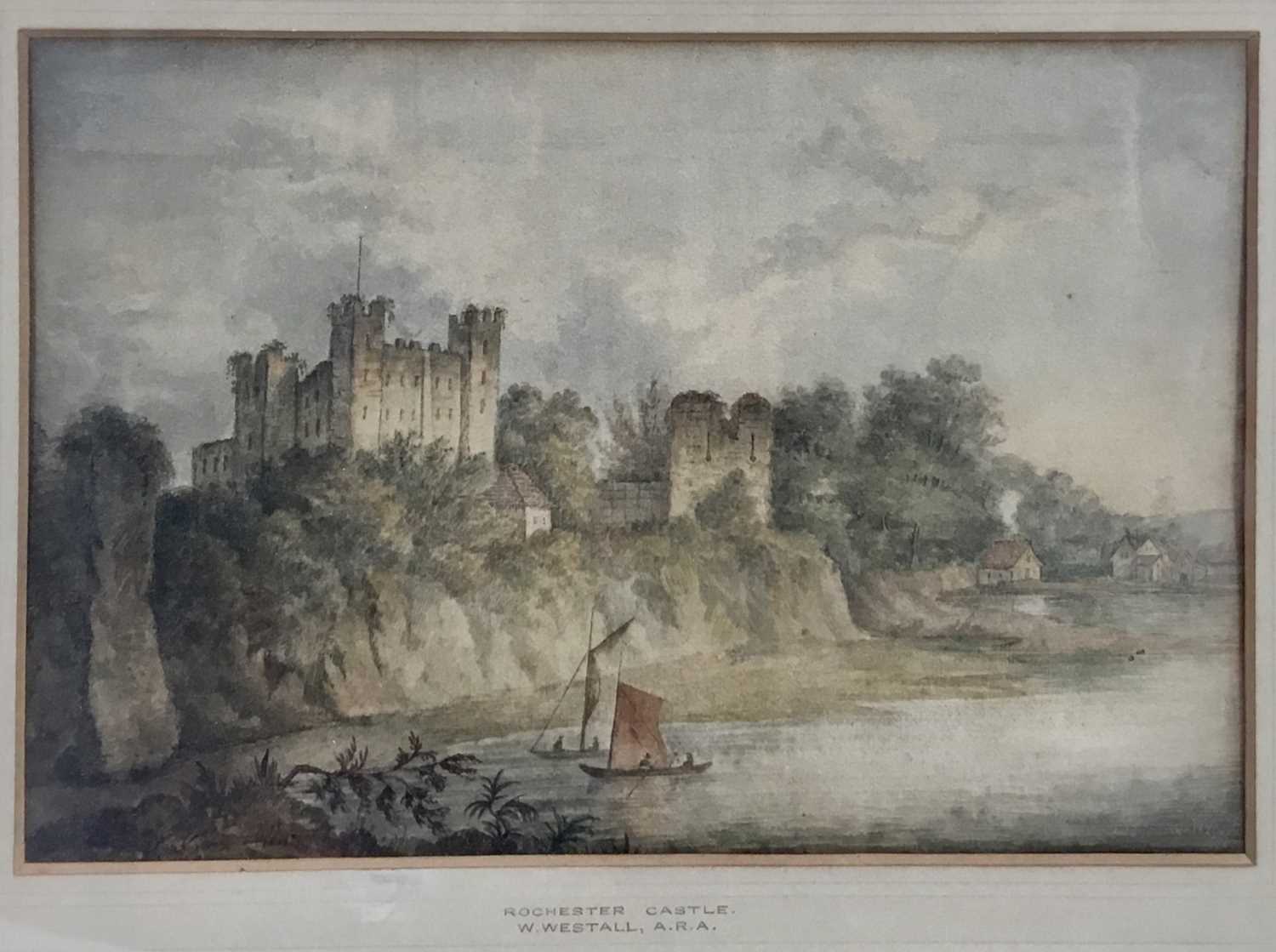 William Westall (1781-1850) A.R.A. watercolour - Rochester Castle, 28cm x 19cm in glazed frame