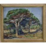 Mid 20th century oil on canvas - trees in landscape, indistinctly signed, 45cm x 37cm, framed