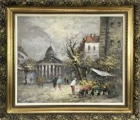 Caroline Burnett (1877 - 1950) oil on canvas - Parisian street scene, signed, 48 x 58cm in gilt fram