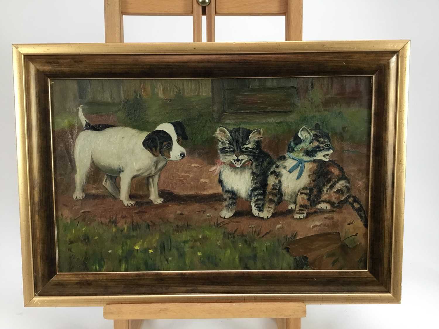 English school oil on canvas - a puppy and kittens, signed and dated 'May Egdell, 1912' - Image 2 of 6