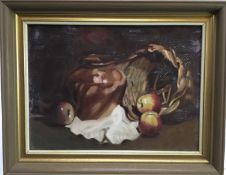 20th century oil on board - still life study of fruit