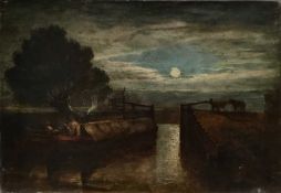 After John Constable, oil on canvas - Barge at a lock