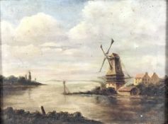 19th century English School oil on canvas - Dutch river landscape, in gilt frame