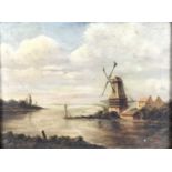 19th century English School oil on canvas - Dutch river landscape, in gilt frame
