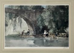 William Russell Flint (1880-1969), signed print, figures beside a river