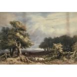 A. Marlow 19th century watercolour laid on card - extensive landscape with shepherds and their sheep