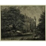 19th century pencil study of a castle, dated 1882 and indistinctly signed, 46cm x 36cm, mounted in