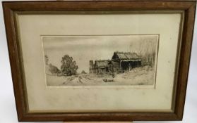 Sylvia Morgan, 1929 - 'Roadside Shanties' - Label to back reading: This etching of a roadside shanty