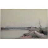 William Barton Thomas (1877-1947) watercolour - estuary with Boston stump beyond