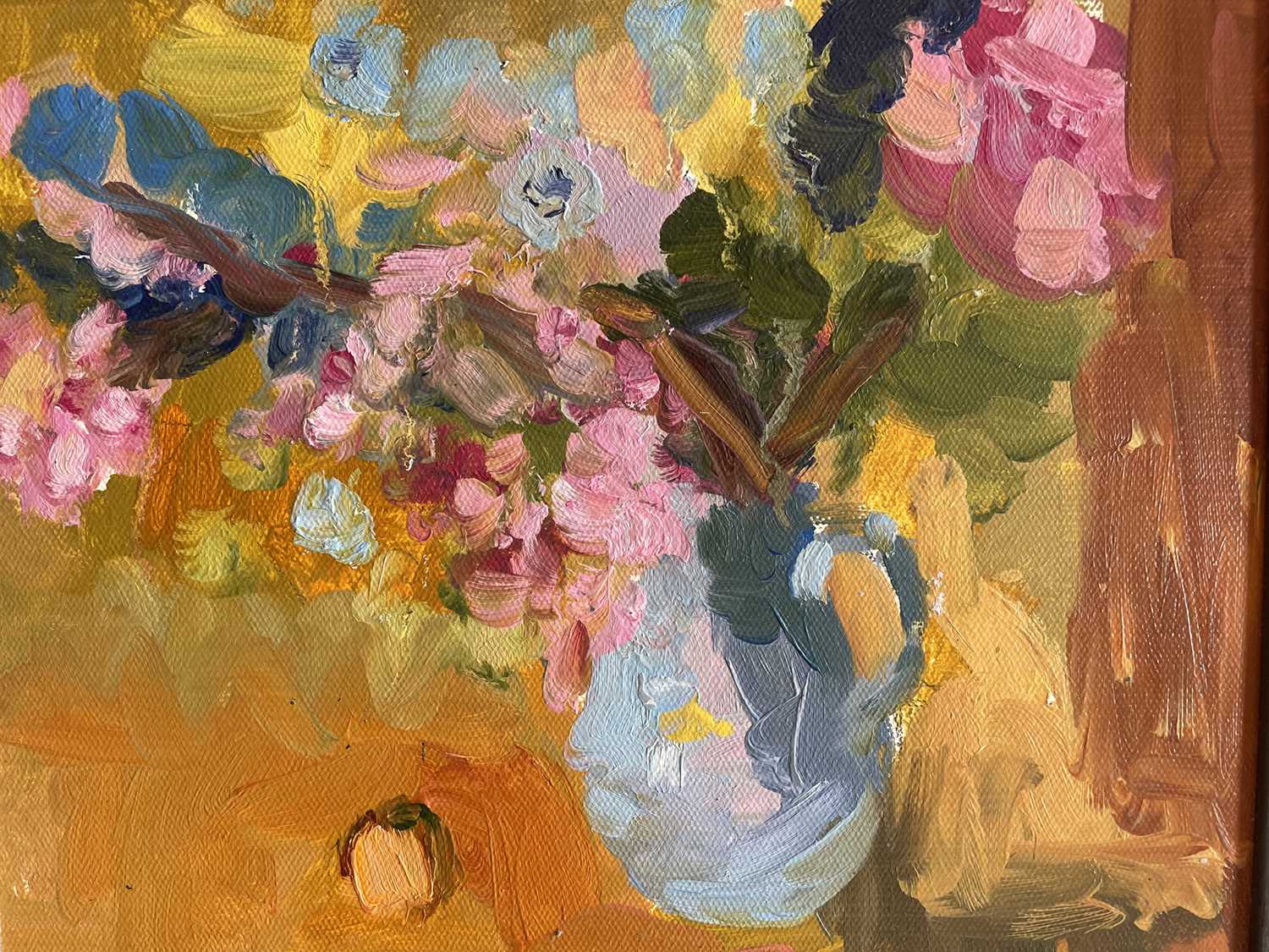 Annelise Firth (b.1961) oil on board - still life summer flowers in a jug, signed and dated 2021 ver - Image 3 of 3