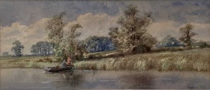 Charles Harmony Harrison (1842-1902) watercolour - figures on the river, signed and dated 1889